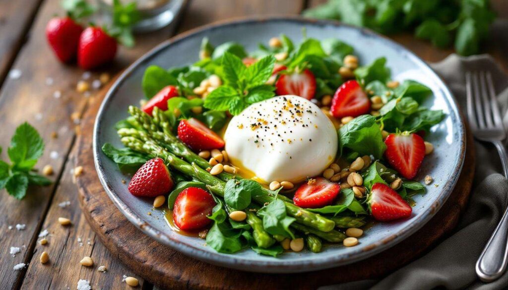 Spargelsalat mit Erdbeeren und Burrata, das Trendrezept 2026 aus der Berliner Gastro-Szene