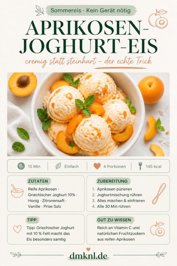 Cremiges Aprikosen-Joghurt-Eis ohne Eismaschine – Rezept-Pin für Pinterest