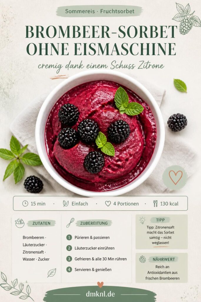 Cremiges Brombeer-Sorbet ohne Eismaschine – Pinterest-Rezeptkarte