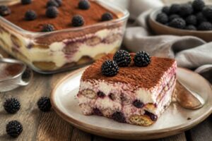 Brombeer-Tiramisu ohne Ei im Glas – löffelfeste Cremeschichten mit frischen Brombeeren und Löffelbiskuit