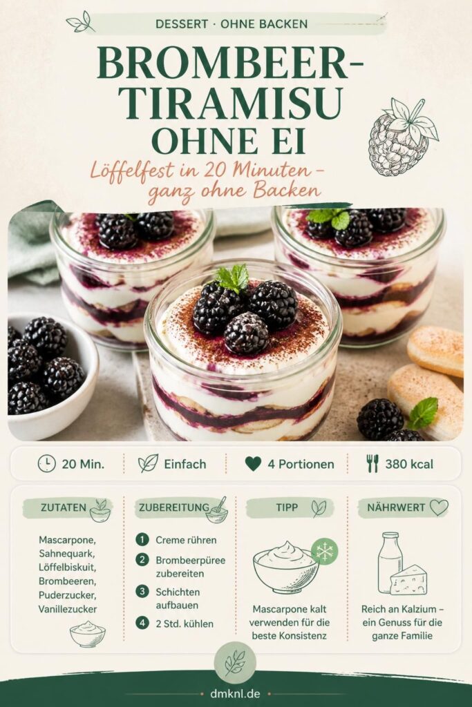 Brombeer-Tiramisu ohne Ei im Glas – löffelfeste Cremeschichten mit frischen Brombeeren