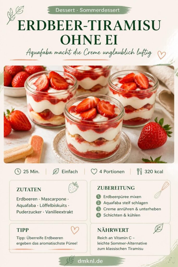 Erdbeer-Tiramisu ohne Ei mit Aquafaba-Creme im Glas, Pinterest-Pin
