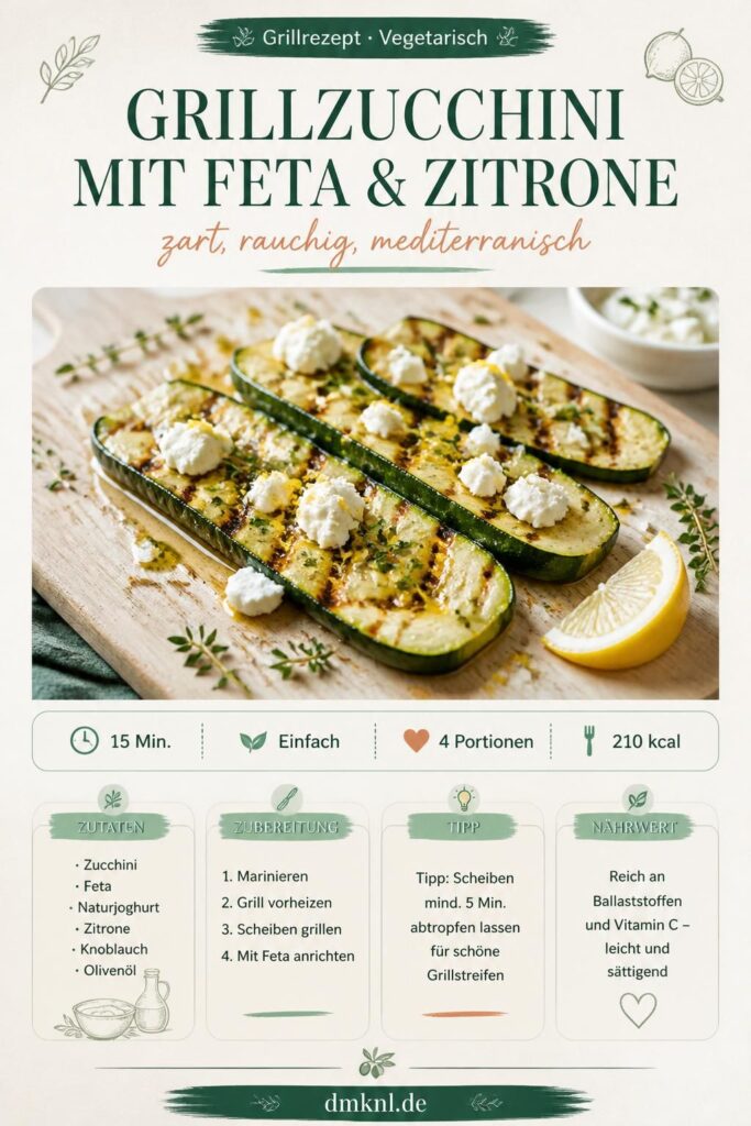 Grillzucchini mit Feta und Zitrone – Pinterest-Rezeptkarte