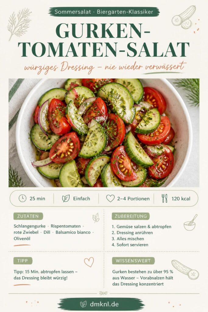 Gurken-Tomaten-Salat wie im Biergarten mit würzigem Dressing – Pinterest-Rezeptkarte