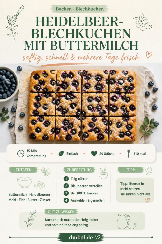 Heidelbeer-Blechkuchen mit Buttermilch – saftig und schnell gebacken, Pinterest-Pin