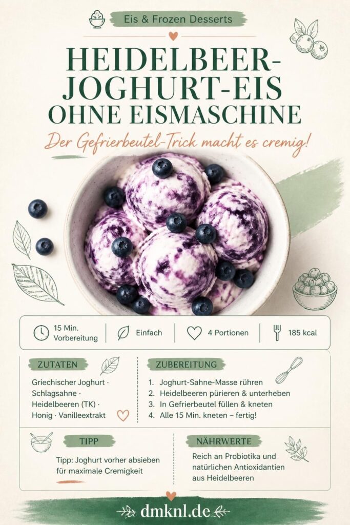 Cremiges Heidelbeer-Joghurt-Eis ohne Eismaschine – Gefrierbeutel-Trick, Rezept auf dmknl.de