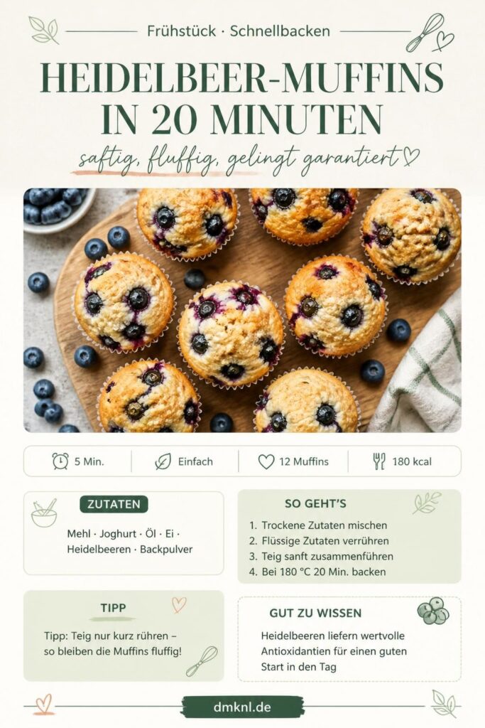 Heidelbeer-Muffins in 20 Minuten – saftig und fluffig, ideal fürs Frühstück