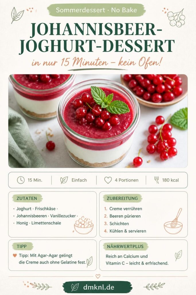 Johannisbeer-Joghurt-Dessert ohne Backen im Glas – No-Bake-Rezept für den Sommer