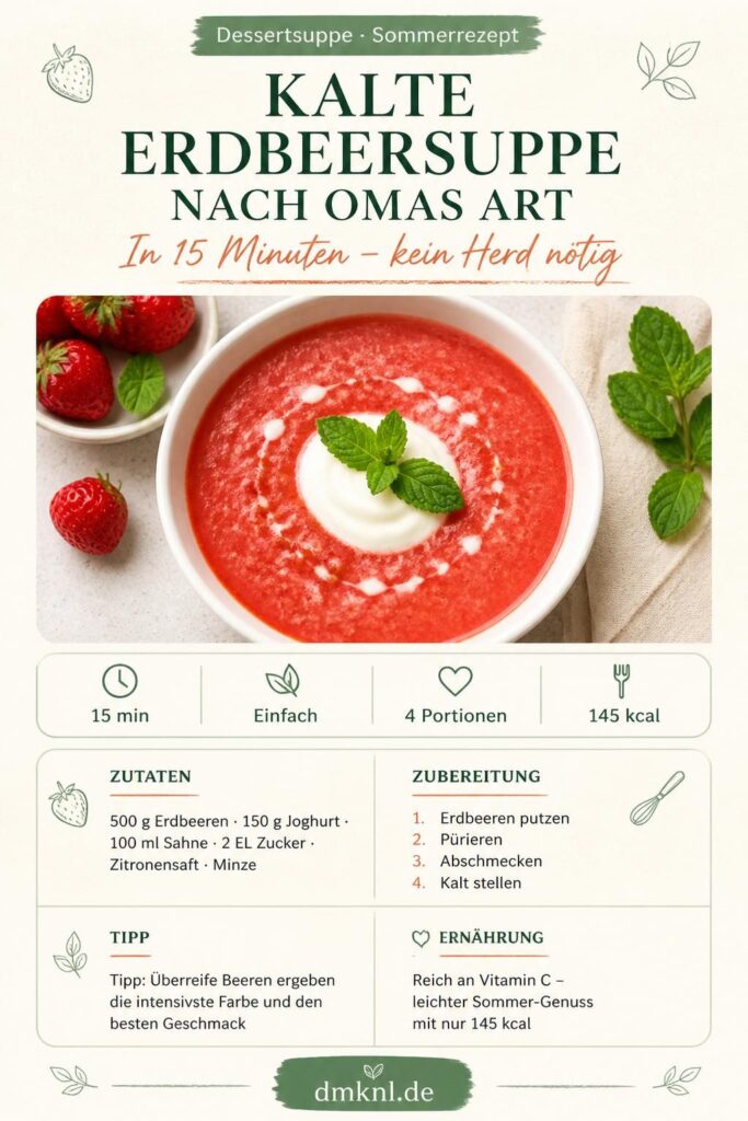 Kalte Erdbeersuppe nach Omas Art – Pinterest-Rezeptkarte