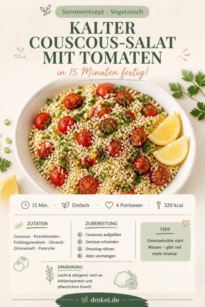 Kalter Couscous-Salat mit Tomaten und frischer Petersilie – Pinterest-Bild