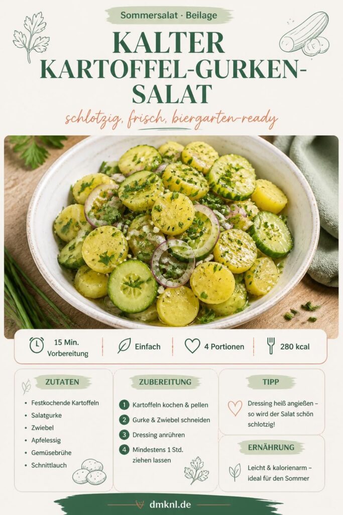 Kalter Kartoffel-Gurken-Salat mit Essig-Öl-Dressing und Schnittlauch – Pinterest-Bild