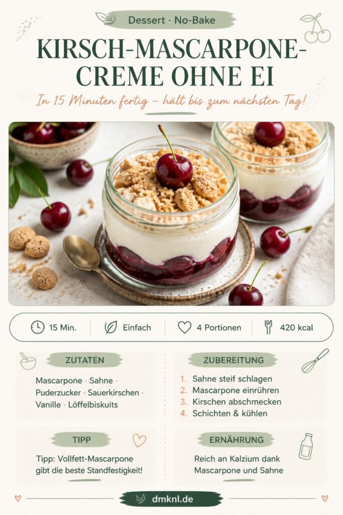 Kirsch-Mascarpone-Creme ohne Ei im Glas – Rezept zum Merken auf Pinterest