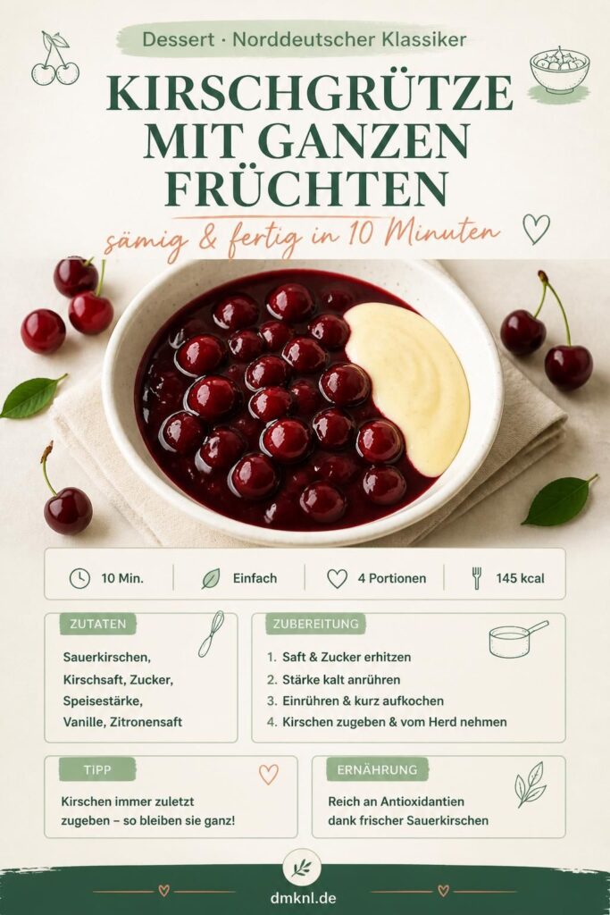 Kirschgrütze mit ganzen Sauerkirschen – sämige Sauce in unter 10 Minuten, Pinterest-Rezeptkarte