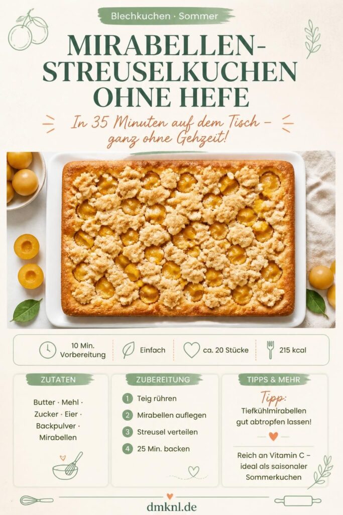 Mirabellen-Streuselkuchen ohne Hefe – saftiger Blechkuchen mit goldbraunen Streuseln