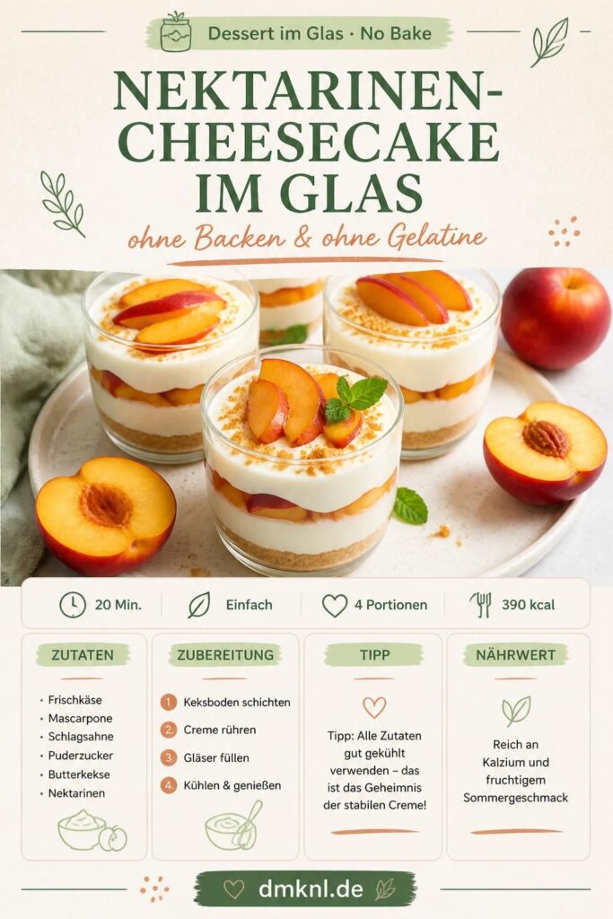 Nektarinen-Cheesecake im Glas ohne Backen ohne Gelatine – Pinterest-Bild