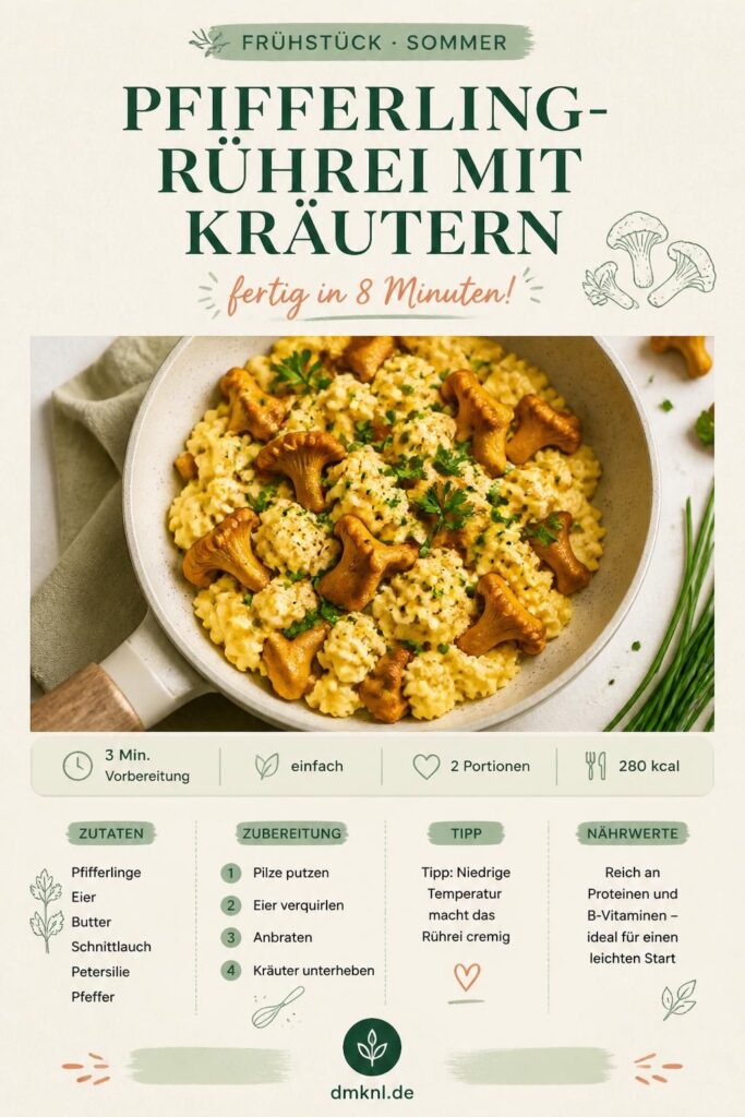 Pfifferling-Rührei mit frischen Kräutern – cremiges Sommerfrühstück in 8 Minuten