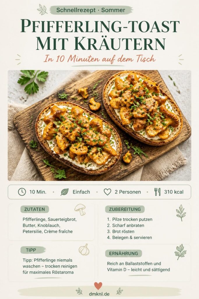 Pfifferling-Toast mit frischen Kräutern auf geröstetem Sauerteigbrot