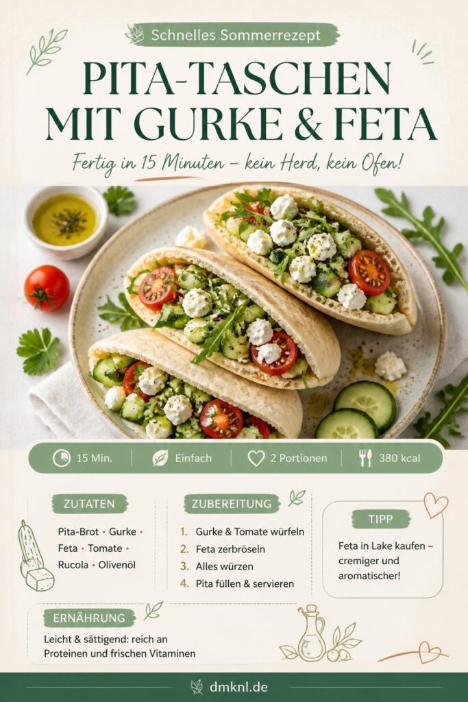 Pita-Taschen mit Gurke und Feta – sommerliches 15-Minuten-Rezept ohne Herd