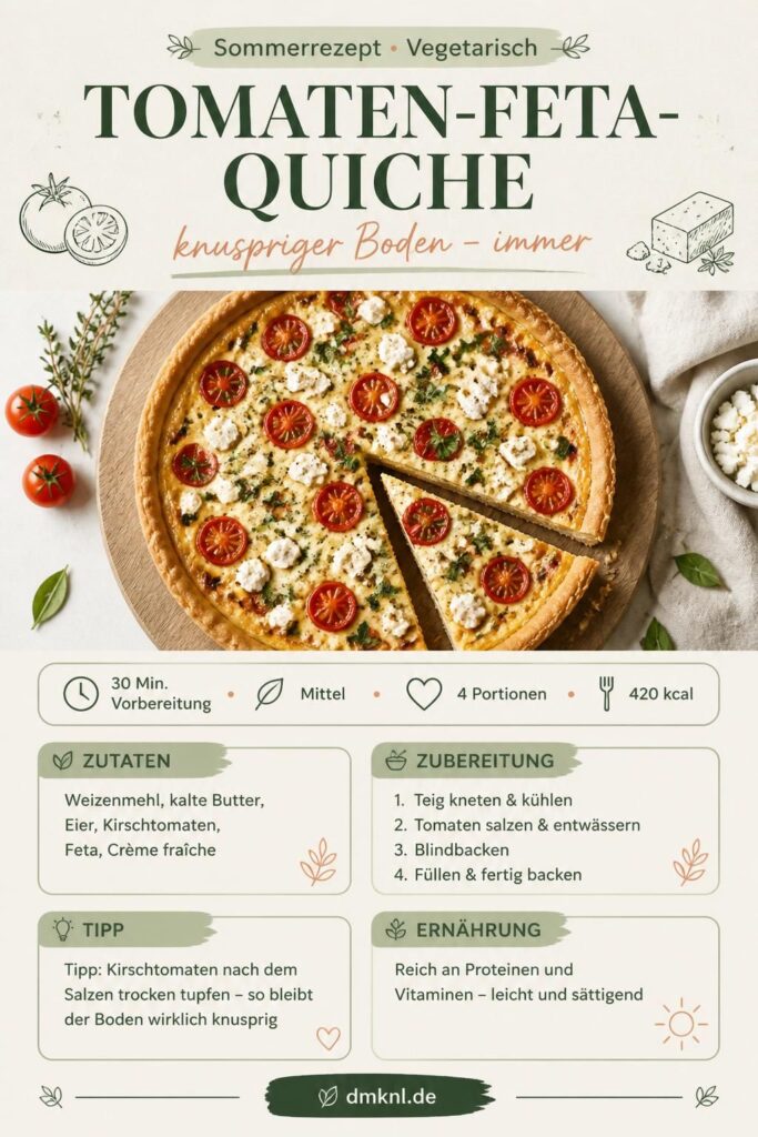 Sommer-Quiche mit Tomaten und Feta – Mürbeteig-Trick für knusprigen Boden