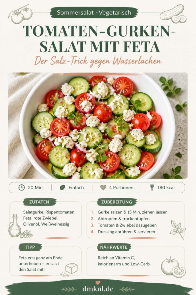 Tomaten-Gurken-Salat mit Feta und Olivenöl-Dressing – Pinterest-Bild