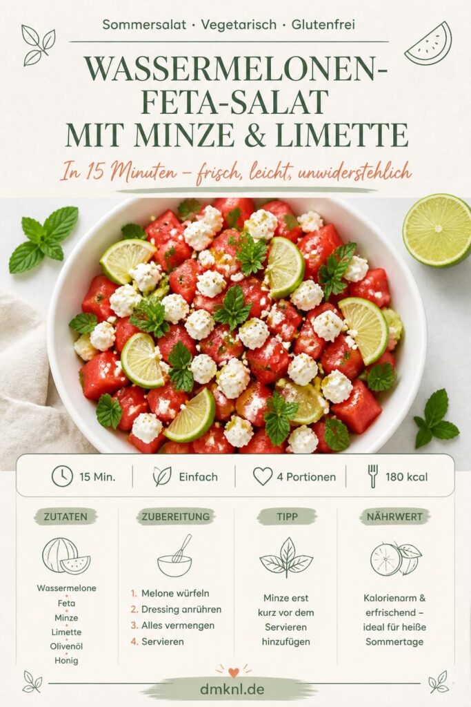Wassermelonen-Feta-Salat mit Minze und Limette – Pinterest Rezept-Pin