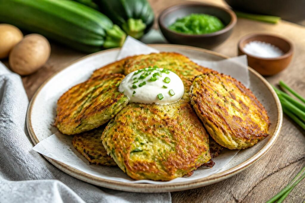 Zucchini-Kartoffel-Puffer aus dem Ofen, dieser Salz-Trick macht sie knusprig statt wässrig