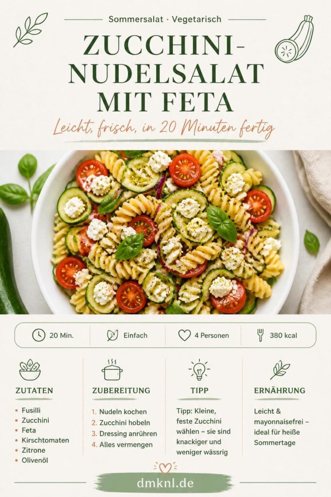 Zucchini-Nudelsalat mit Feta und Kräuterdressing – Pinterest-Rezeptbild